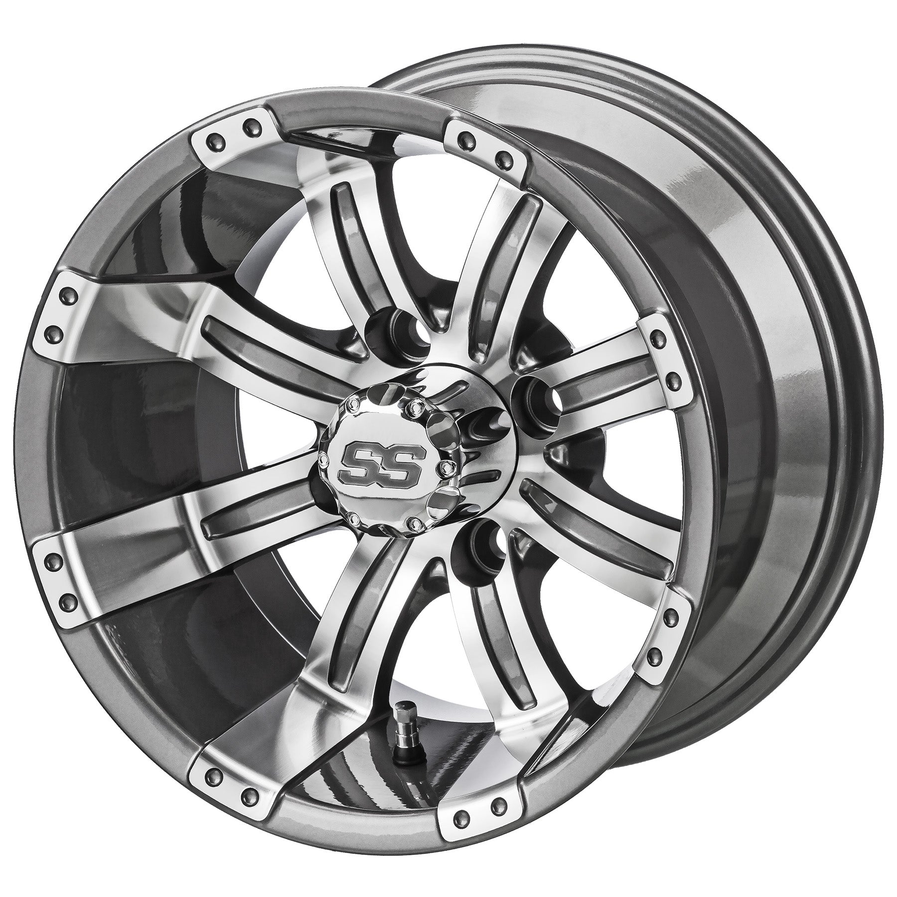 12" Casino Gun Metal Gray & Machined Golf Cart Wheel