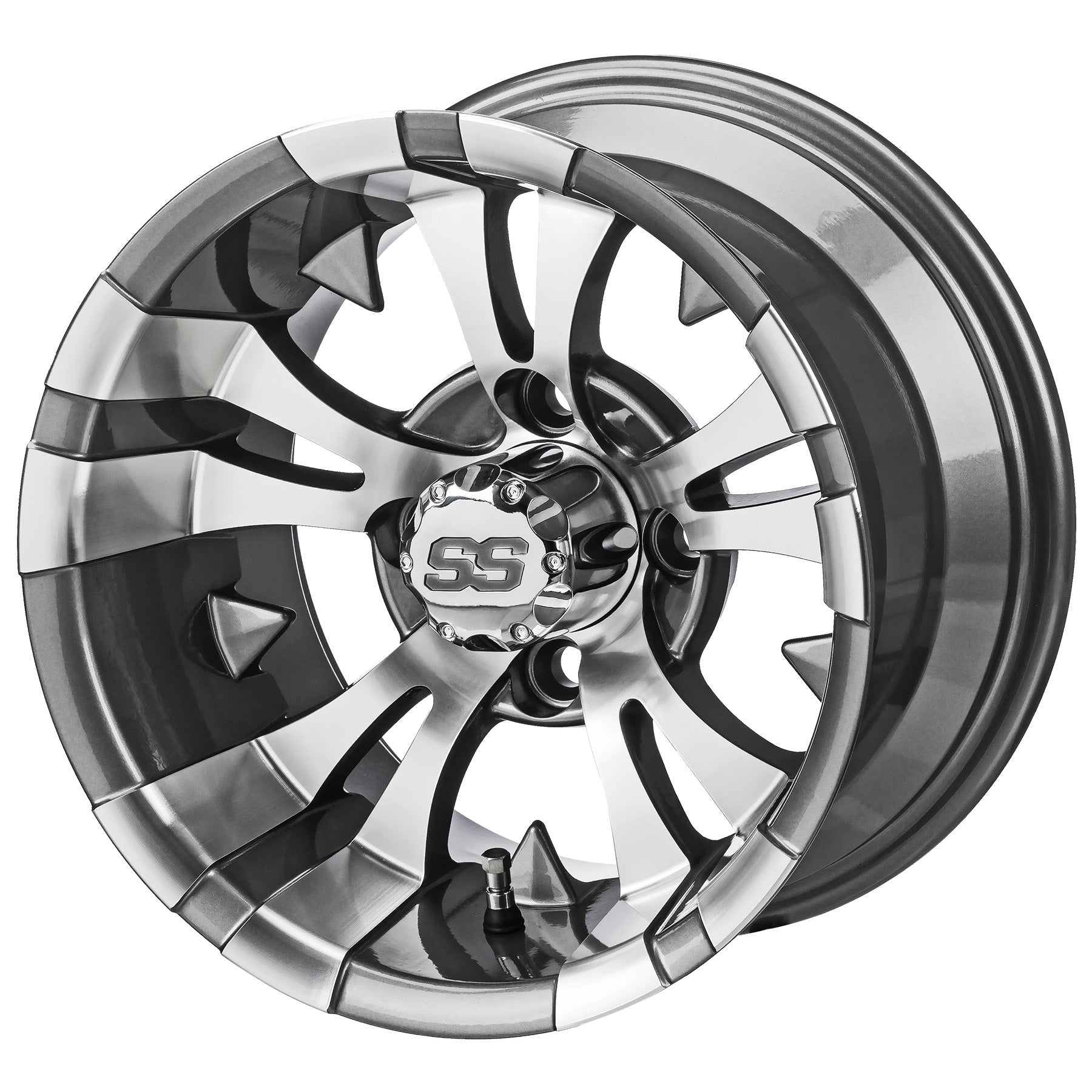 12" Warlock Gun Metal Gray & Machined Golf Cart Wheel