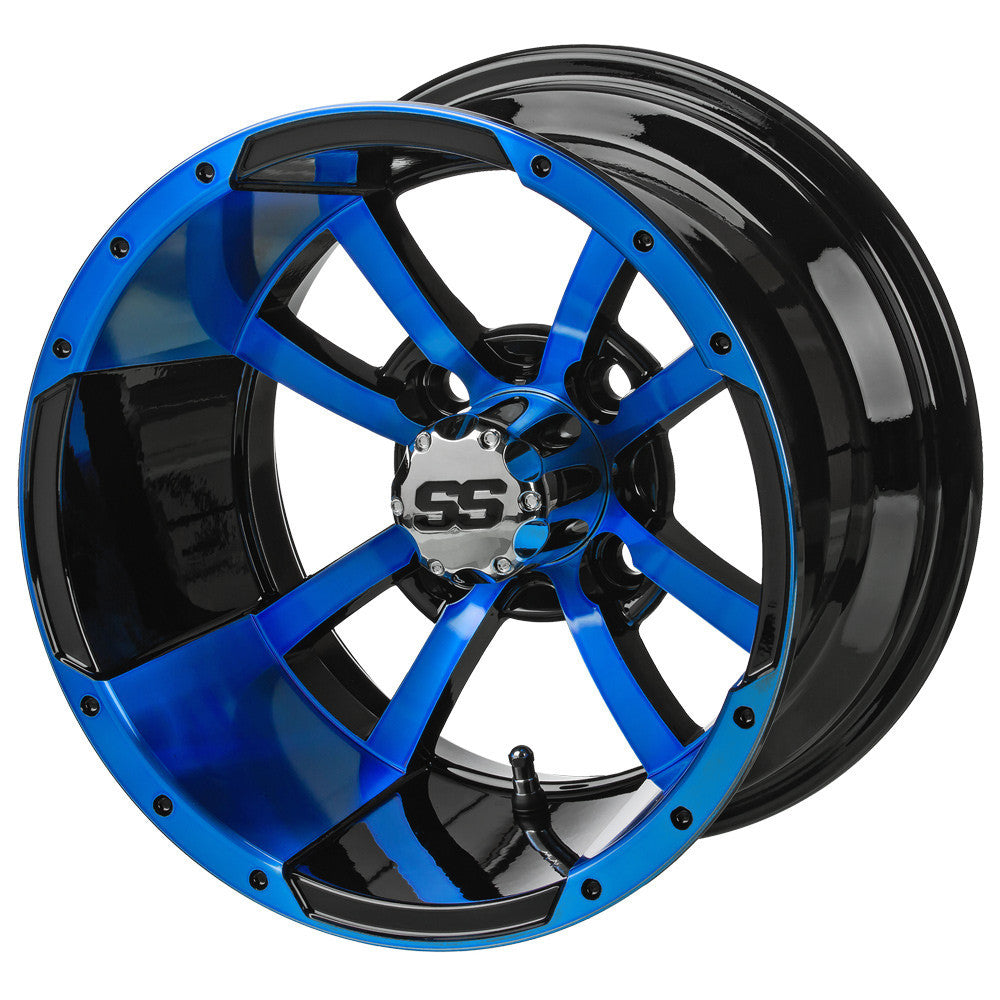12" Maltese Cross Black & Blue Golf Cart Wheel
