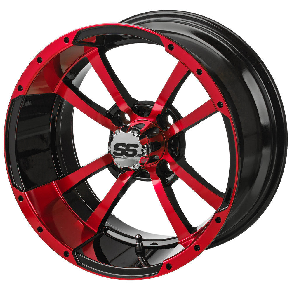 14" Maltese Cross Black & Red Golf Cart Wheel