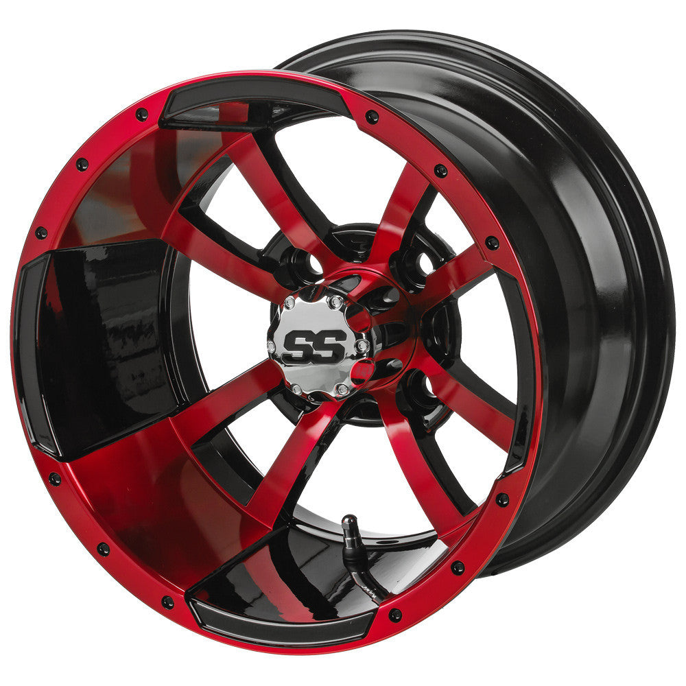 12" Maltese Cross Black & Red Golf Cart Wheel