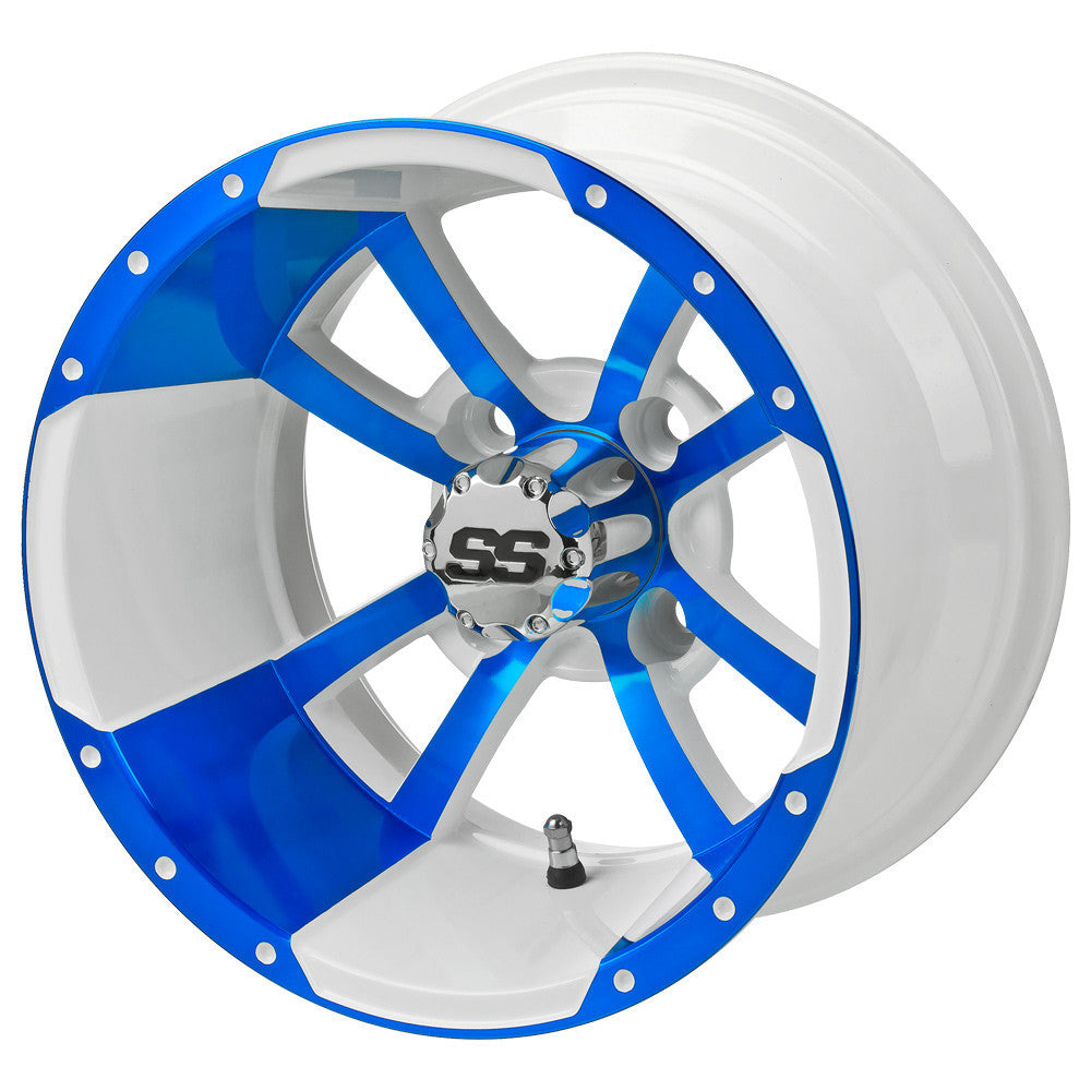 12" Maltese Cross White & Blue Golf Cart Wheel