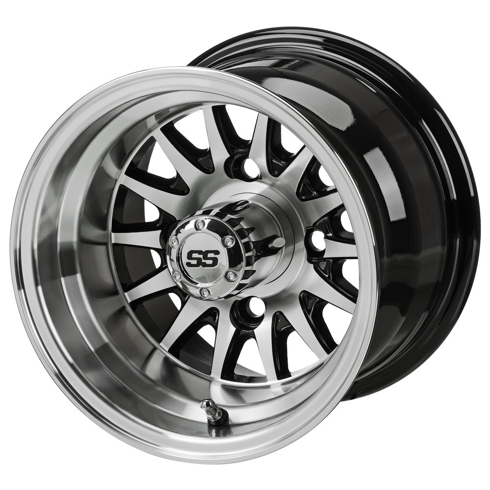 10" 14-Spoke Black & Machined Golf Cart Wheel