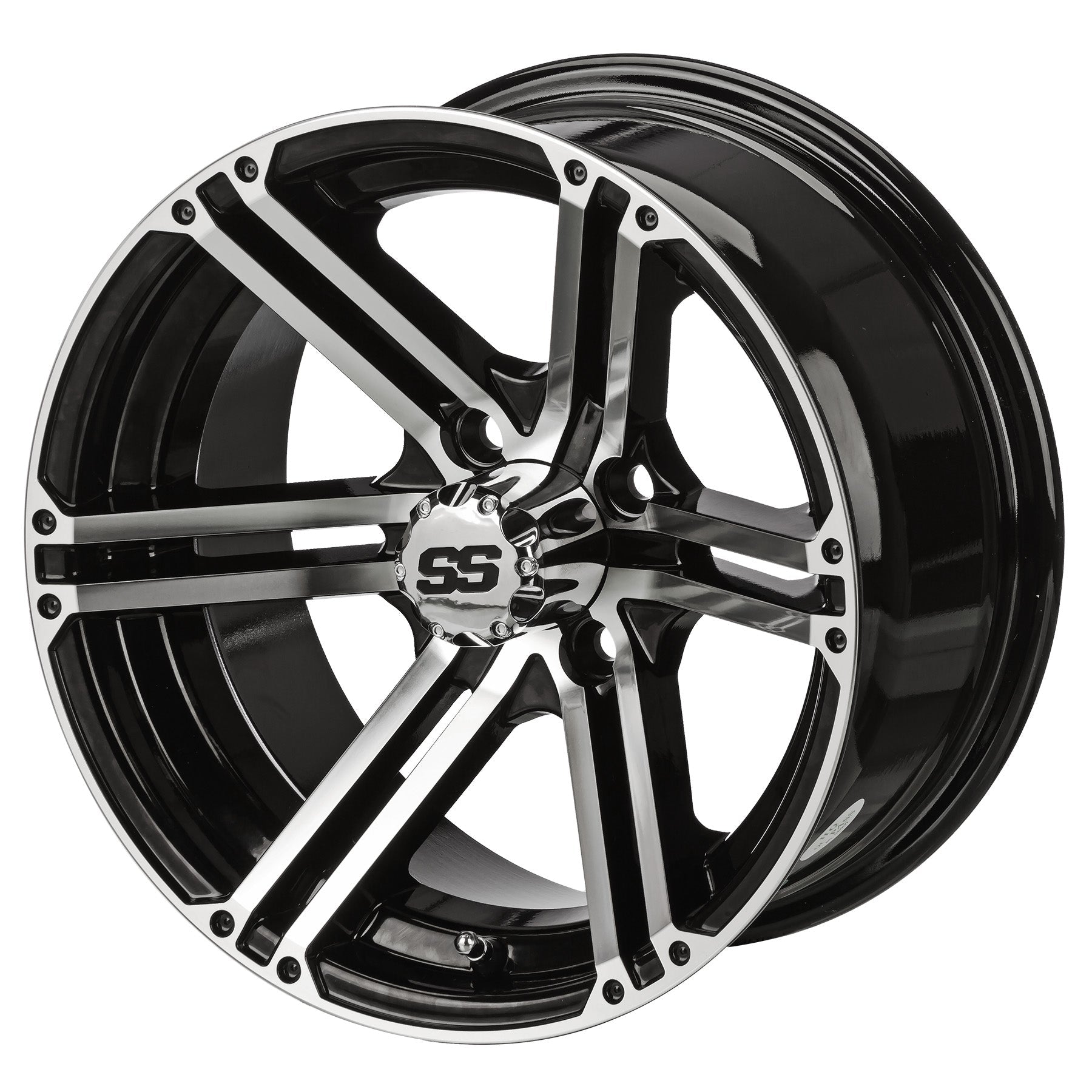 12" Yukon Black & Machined Golf Cart Wheel