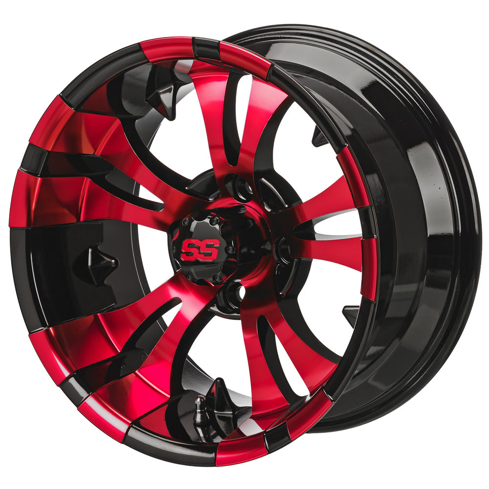 12" Warlock Black/Red Golf Cart Wheel