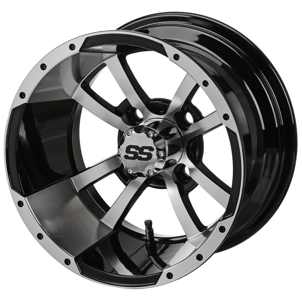 10" Maltese Cross Black & Machined Golf Cart Wheel