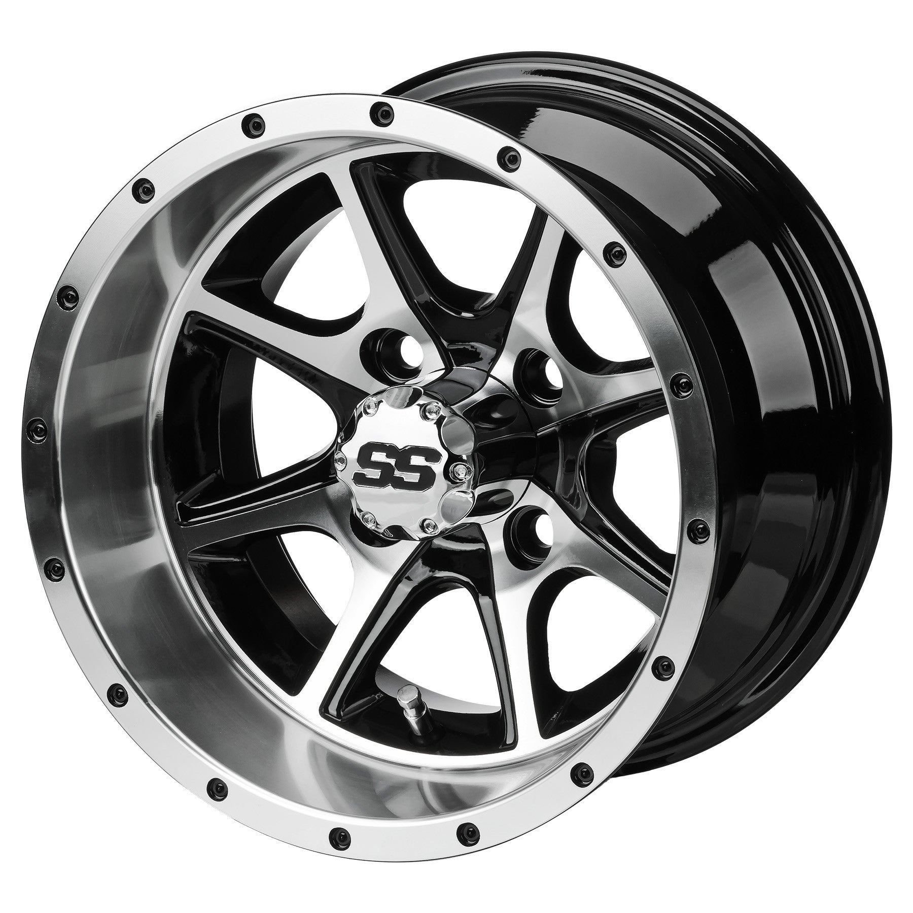 12" Azusa Black & Machined Golf Cart Wheel