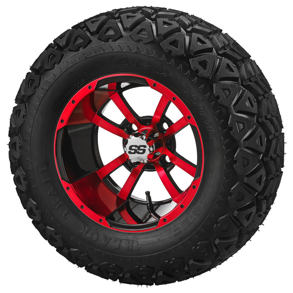 23x10.50-12 Black Trail on "Type 7" Black/Red Wheel